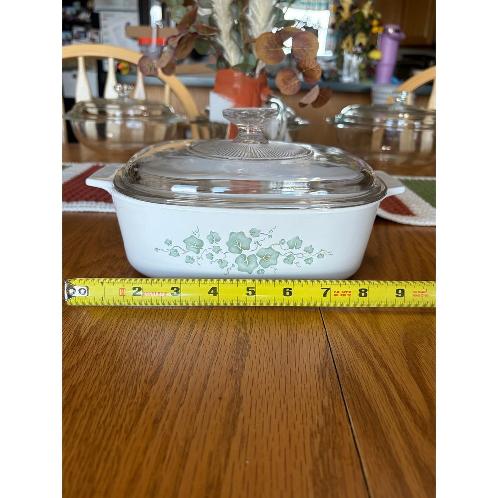 Corning Ware English Ivy A-2-B 2L Casserole Dish with Lid White Green Vintage